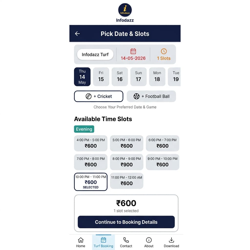 Infodazz Turf Booking - Pick Date & Slots